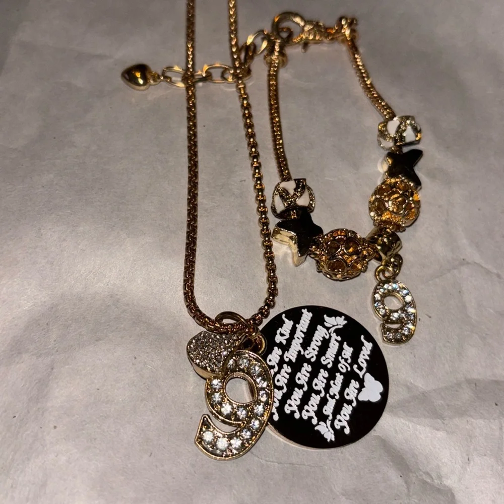 9 yr old girl jewelry gift set Gold NecklacePendant and charm bracelet …